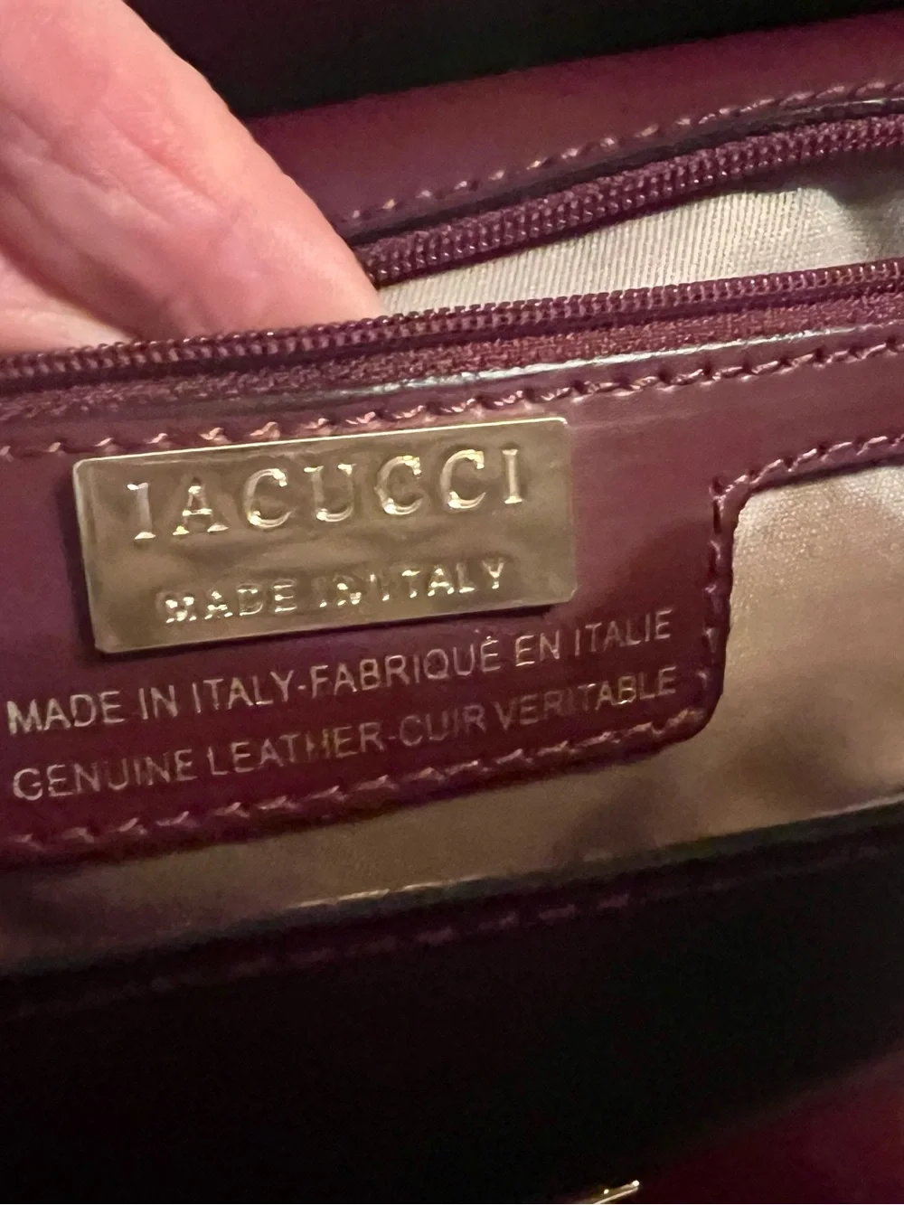 LACUCCI ITALIAN LEATHER Burgundy Suede & Leather Satchel with Gold Hardware